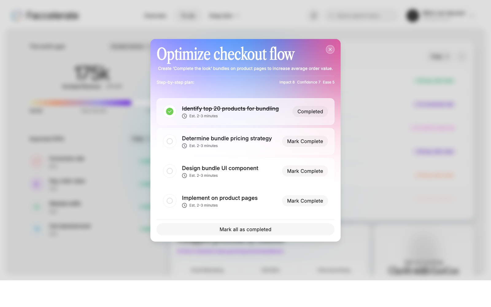 Faccelerate todo, task plan ranked and explained